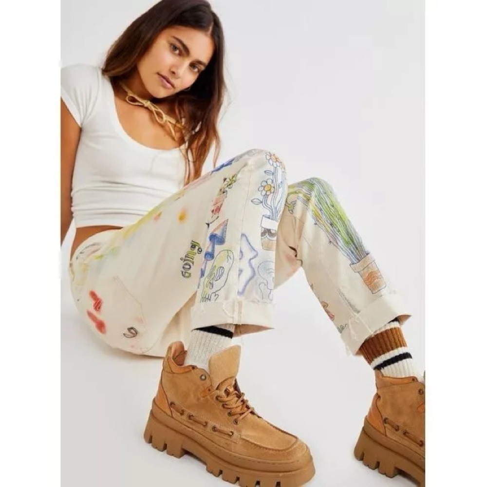 MOTHER • The Scrapper Cuff Ankle Fray in Superstition doodle graphic print art - Picture 12 of 16